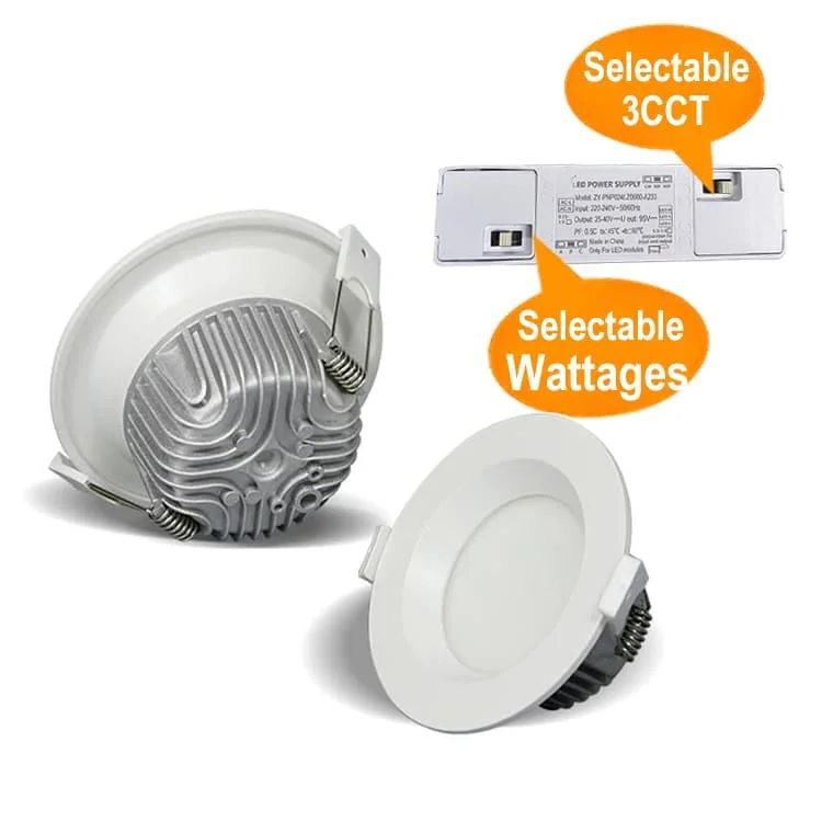 Downlight met twee DIP-schakelaars voor vermogen en kleur