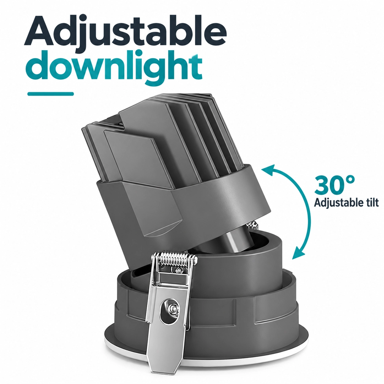 adjustable recessed downlight 30 degree rear pivot detail