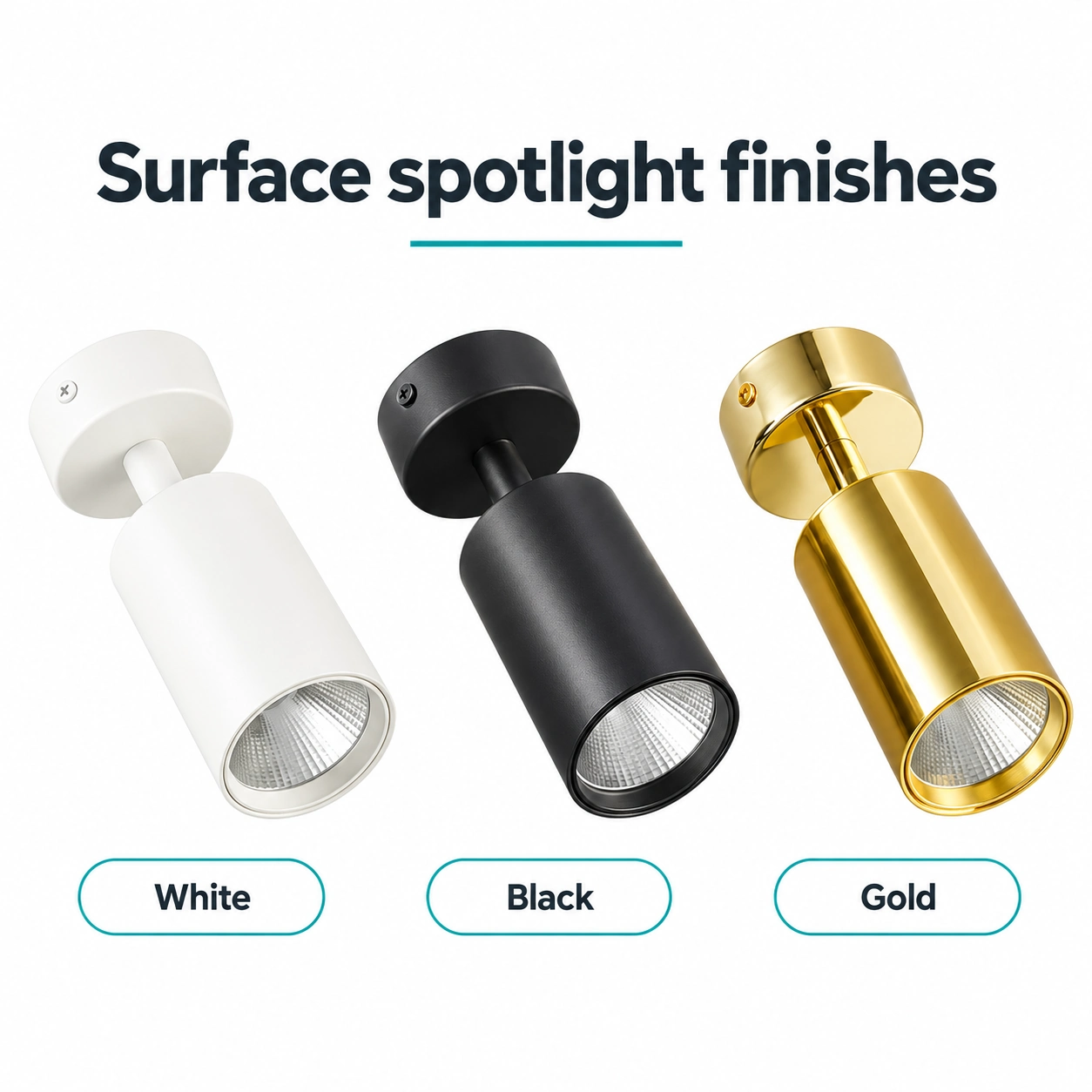 adjustable surface cylinder spotlight three finish options