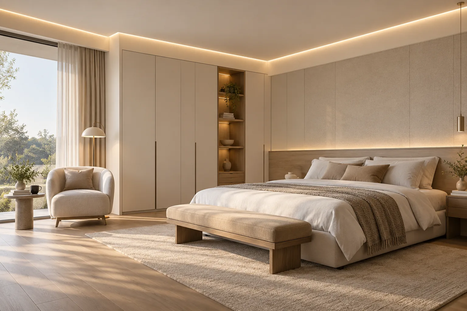 bedroom recessed linear led perimeter lighting