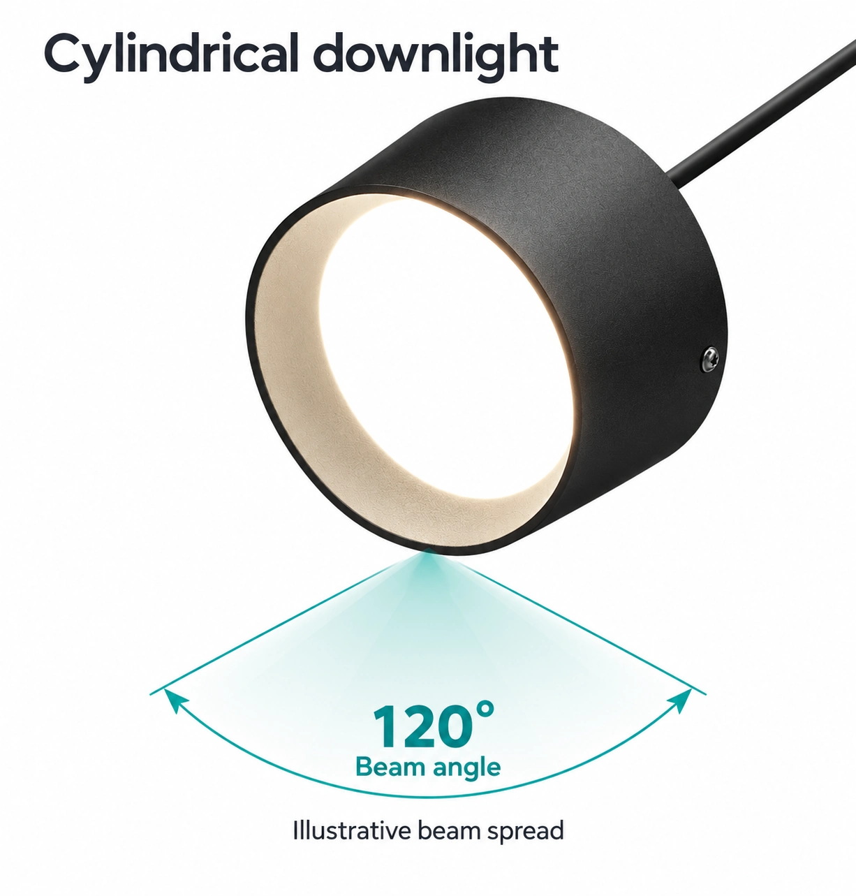 black cylinder downlight one hundred twenty degree beam