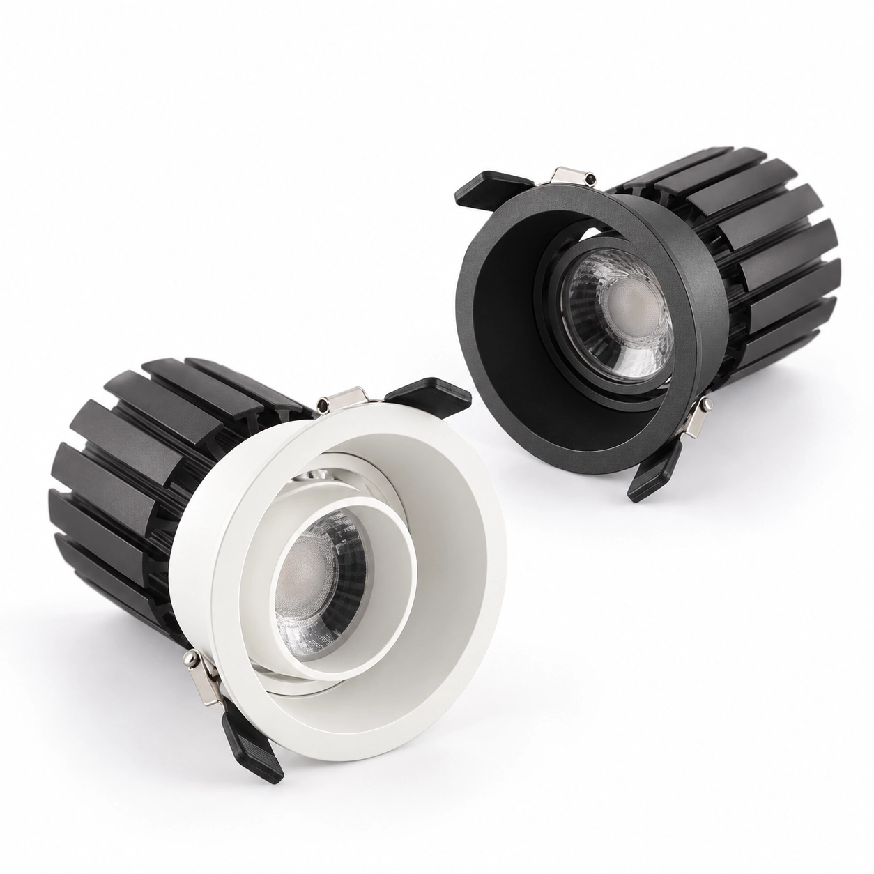 black white adjustable downlights nested optics