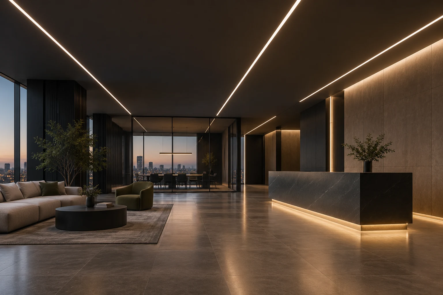 commercial interior continuous linear led lighting concept