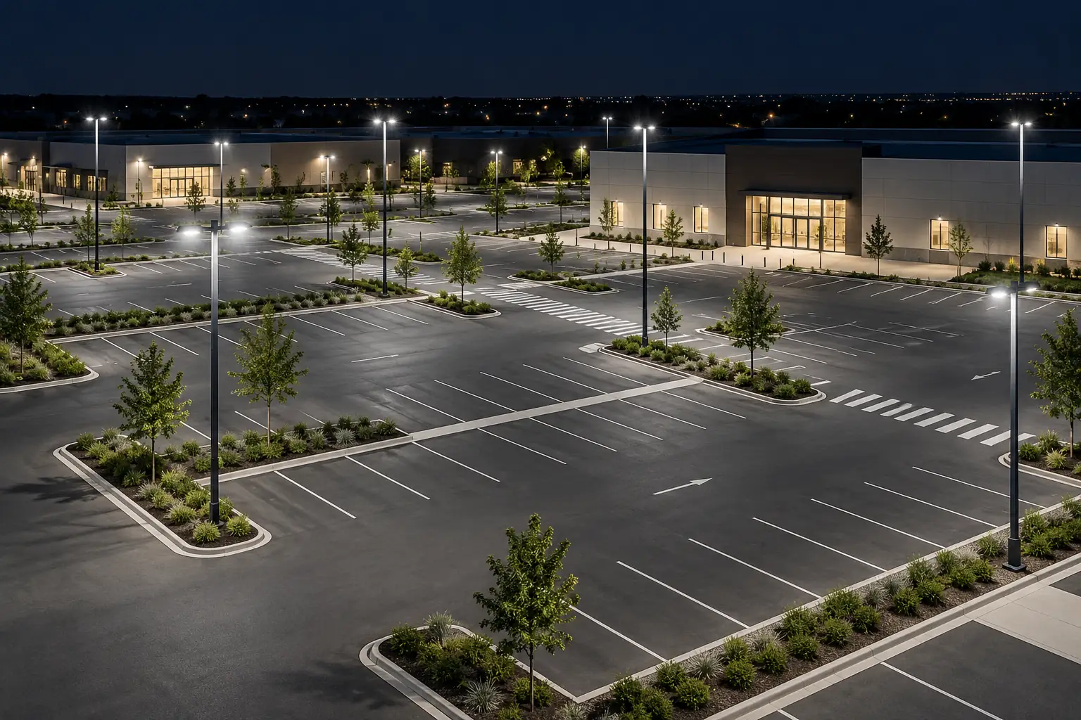 large outdoor car park led lighting at night