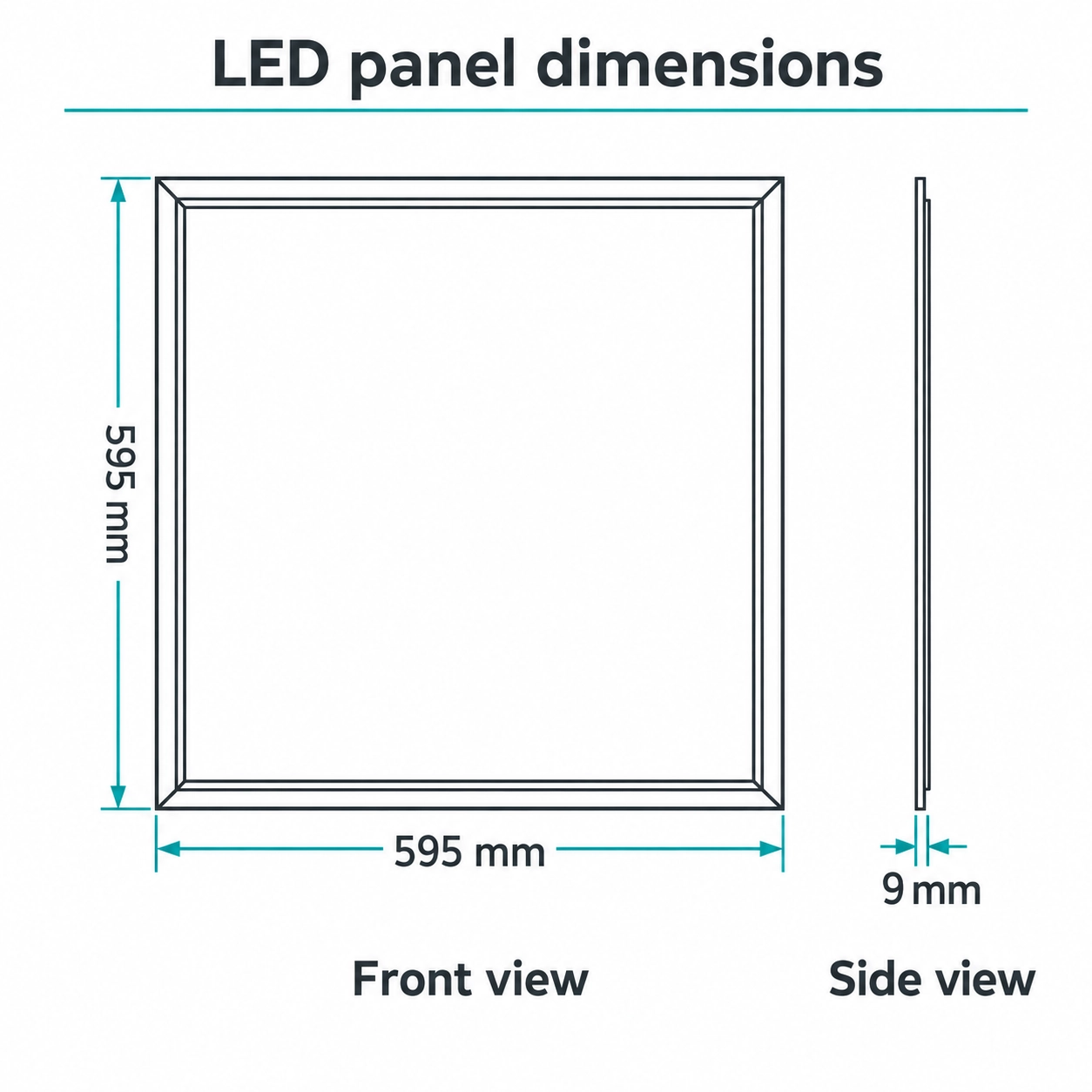 led panel external dimensions 595x595x9mm