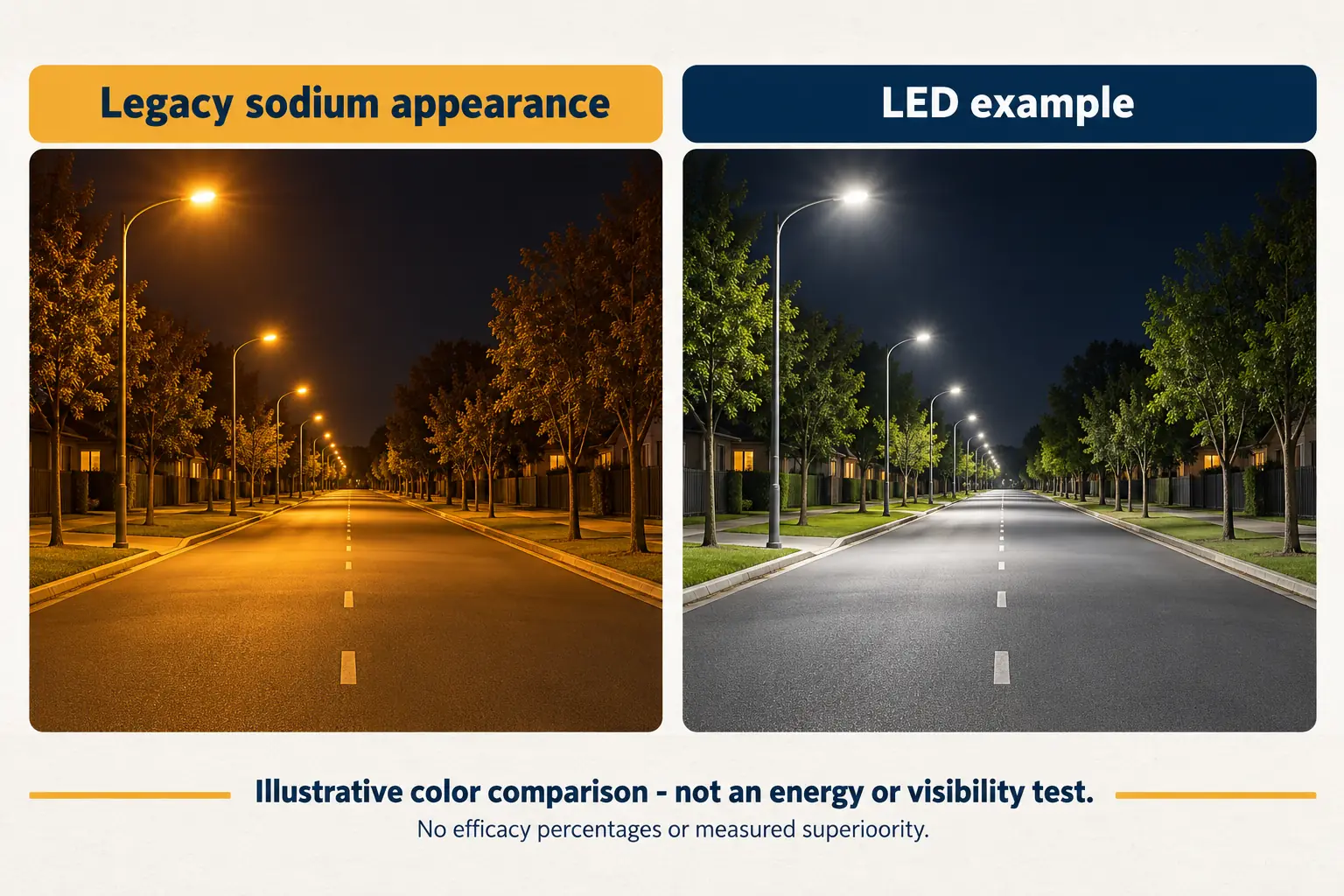 legacy sodium and led road light color appearance