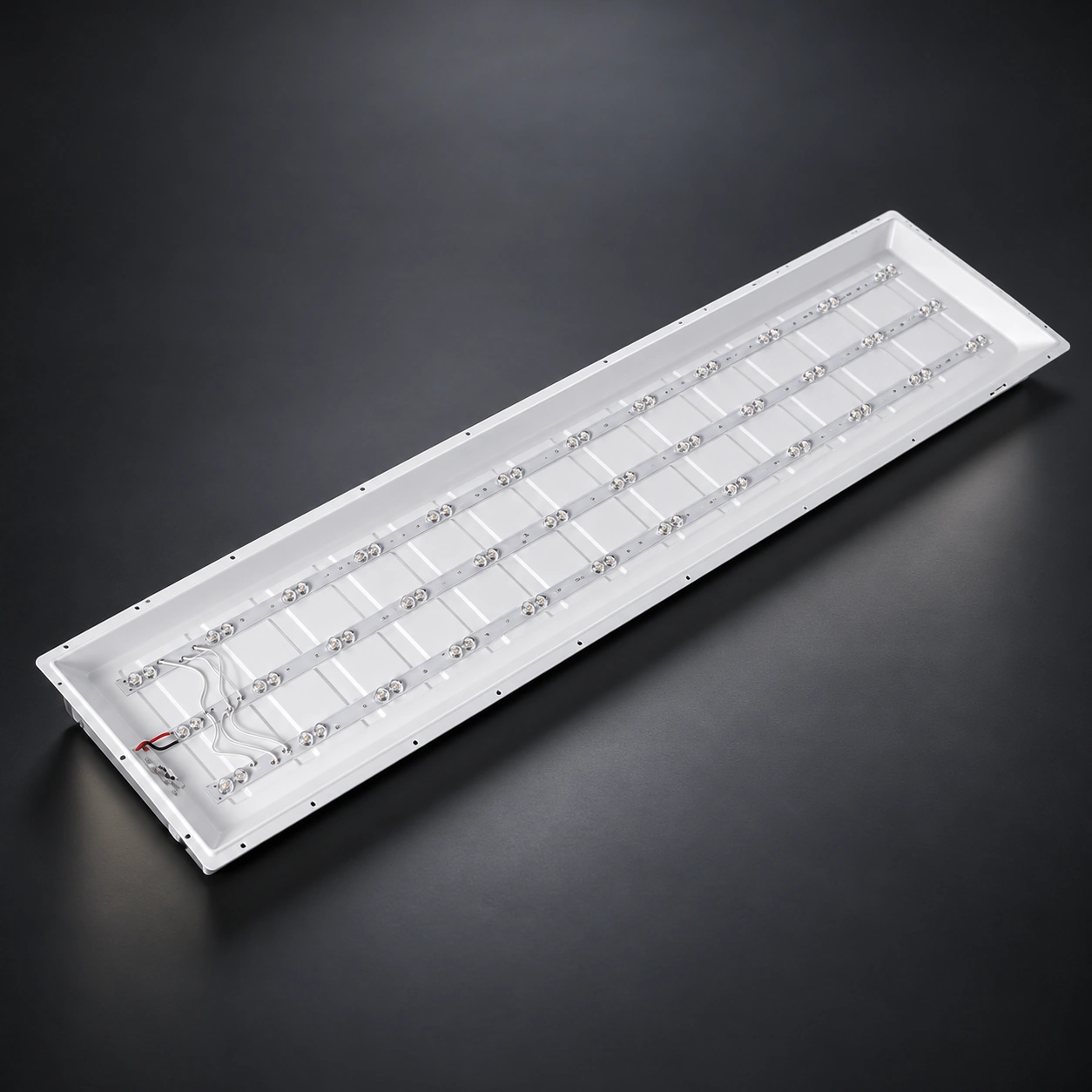 long white panel internal led strip array charcoal studio