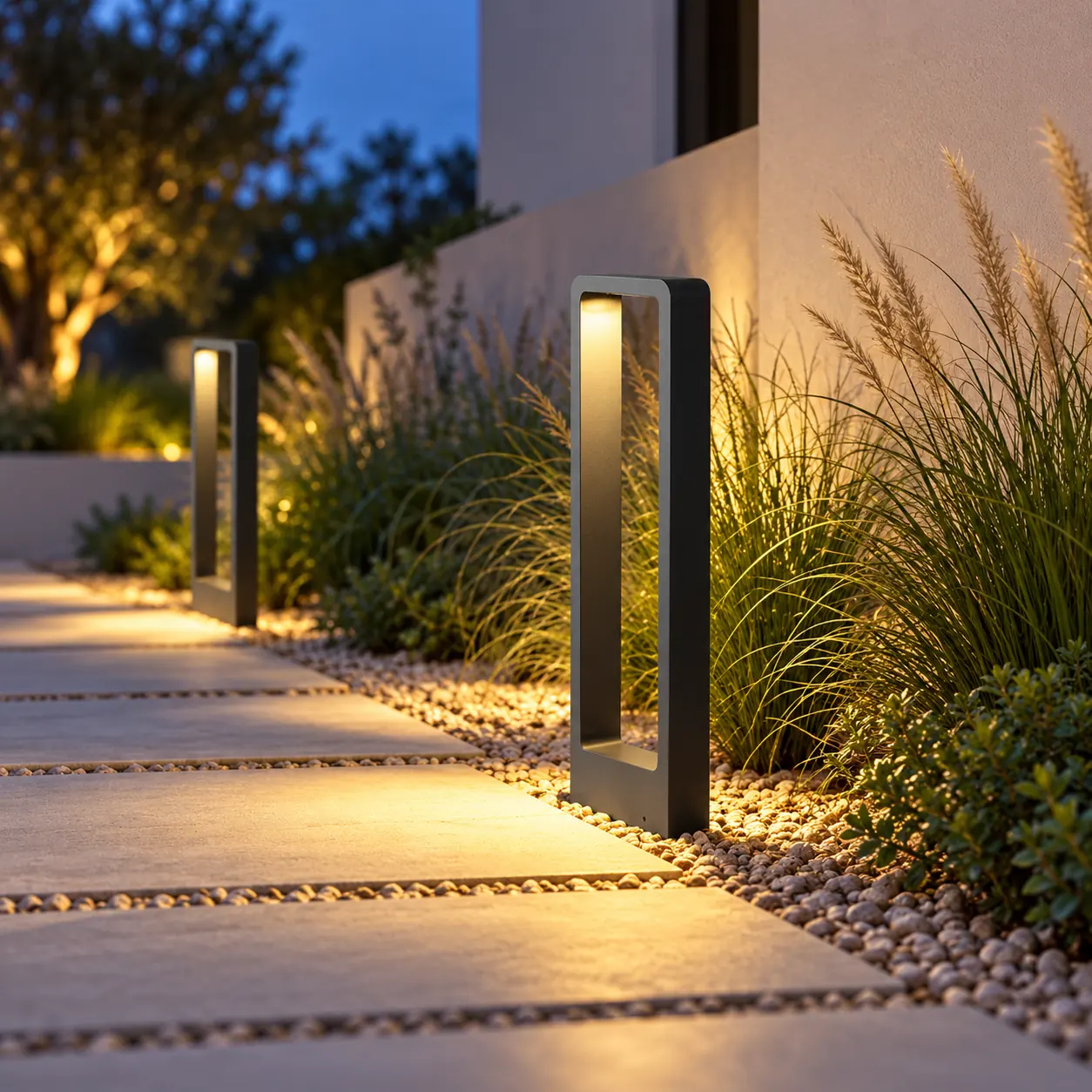 open frame bollard warm terrace path